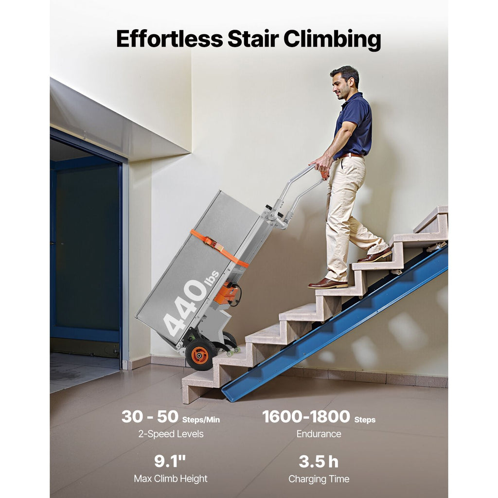 Electric Stair Climbing Dolly, 440lbs Capacity Electric Stair Climbing Hand Trucks with 157.5in Rope & Folding Handle, Heavy Duty Stair Climber for Warehouse Logistics, Moving Furniture(Silver) image 2
