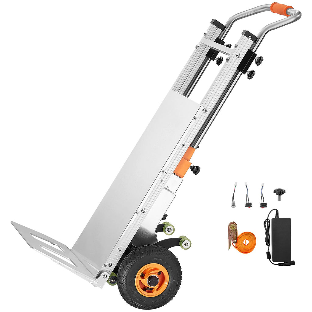 Electric Stair Climbing Dolly, 440lbs Electric Stair Climbing Hand Trucks with 157.5in Rope & Extendable Handle, Heavy Duty Stair Climber for Warehouse Logistics, Moving Furniture(Silver)