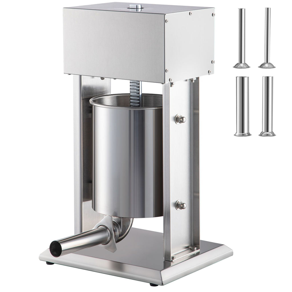 Electric Stuffer, 10L Large Capacity, 200W Vertical Sausage Stuffer with Speed Stepless, 304 Stainless Steel Sausage Machine with 4 Stuffing Tubes, Foot Pedal for Household or Commercial Use