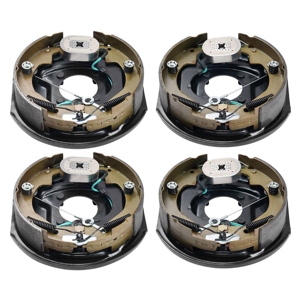 Electric Trailer Brake Assembly, 10" x 2-1/4", 2 Pairs Self-Adjusting Electric Brakes Kit for 3500 lbs Axle, 4-Hole Mounting, Backing Plates for Brake System Part Replacement (2 Right + 2 Left)