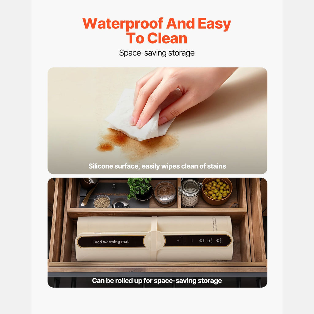 Electric Warming Tray, Food Warming Mat for Buffet, Rollable & Portable Silicone Food Warmer with 9 Adjustable Temperature Settings, Auto Shut-Off & Child Lock, Ideal for Parties, Catering