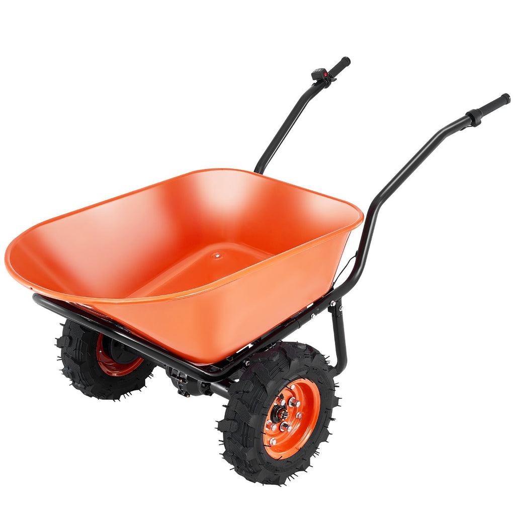 Electric Wheelbarrow Cart, 500W Powered Utility Garden Wagon Dump Cart, 7 Cu. Ft. Load & 573 lbs Capacity with Metal Handle & 16" Track Wheels, Two Wheel Barrow Yard Cart & Wagons for Lawn Farm