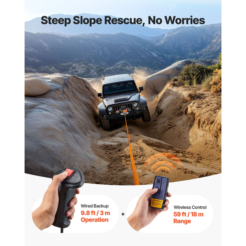 Electric Winch, 12000 lbs Load Capacity, 12V DC Truck Winch with Φ0.36 in x 75.5 ft Synthetic Rope, Wireless & Wired Remote Control, IP55 Waterproof for Towing Off-Road SUV Jeep Trailer Boat