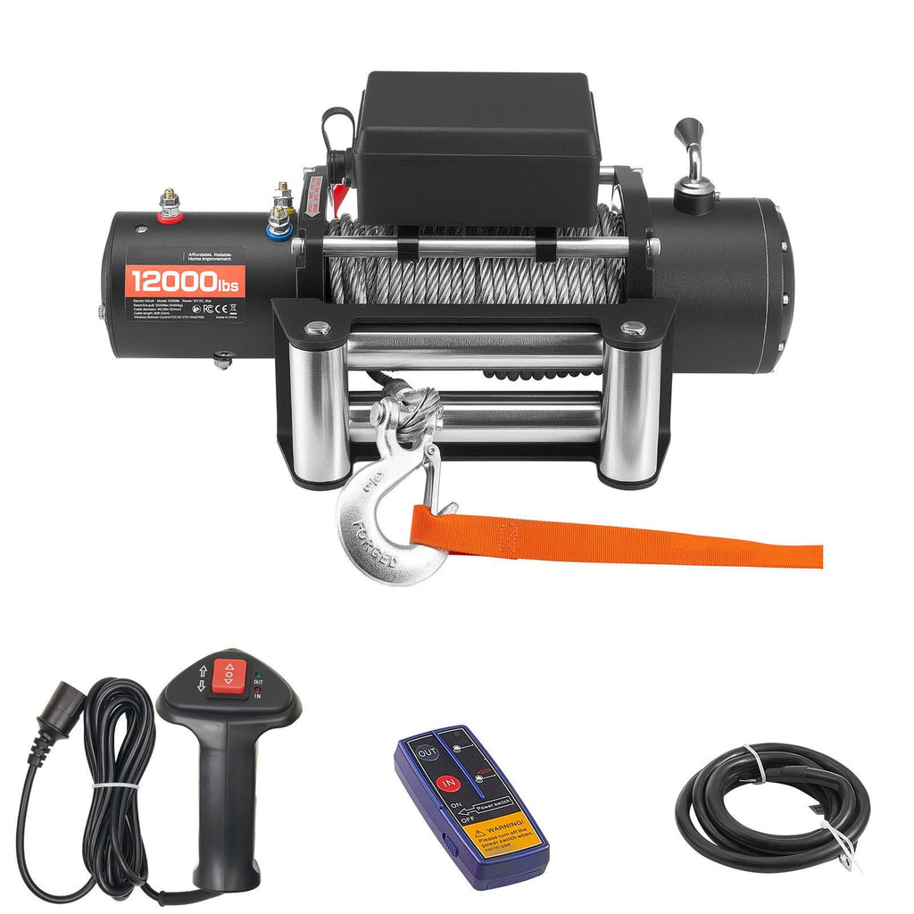 Electric Winch, 12000 lbs Load Capacity, 12V DC Truck Winch with Φ0.36 in x 80 ft Steel Rope, Wireless & Wired Remote Control, IP55 Waterproof for Towing SUV Jeep Trailer Boat Off-Road Vehicle