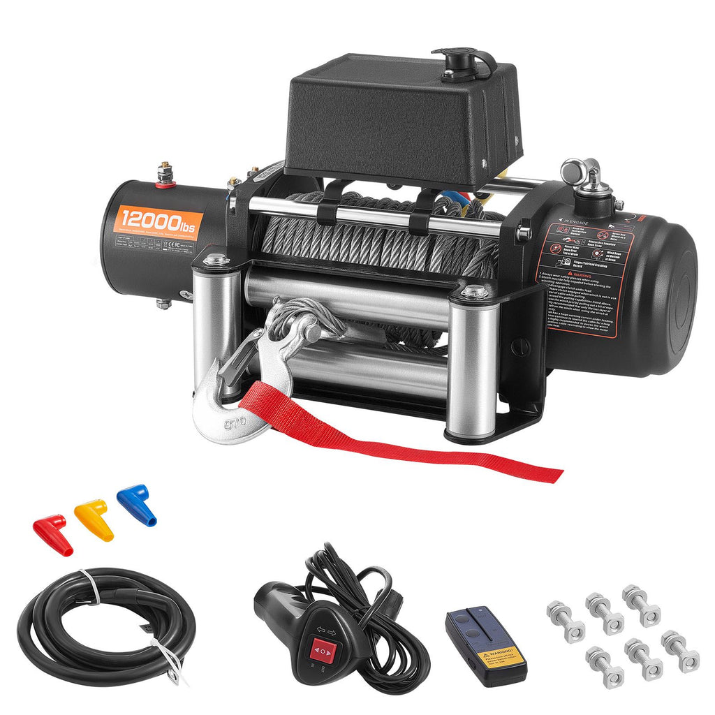Electric Winch, 12000 lbs Load Capacity, 12V DC Truck Winch with Φ7/20 in x 85 ft Steel Rope, Wireless & Wired Remote Control, Suitable for Towing SUV Jeep Trailer Boat Off-Road Vehicle