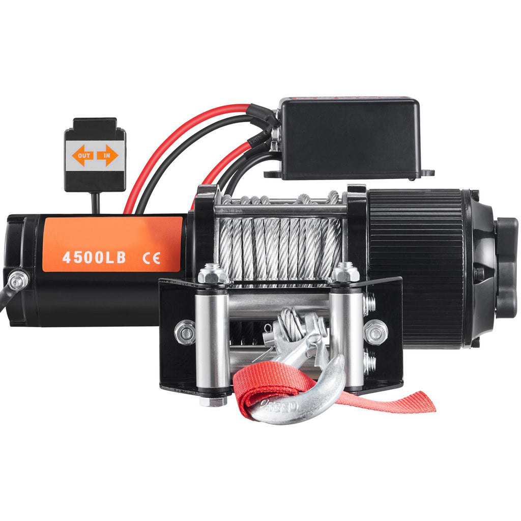 Electric Winch, 12V 4500 lb Load Capacity Steel Rope Winch, IP55 1/4' x 39ft ATV UTV Winch with Wireless Handheld Remote & 4-Way Fairlead for Towing Jeep Off-Road SUV Truck Car Trailer Boat