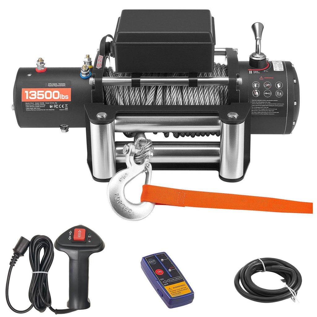Electric Winch, 13500 lbs Load Capacity, 12V DC Truck Winch with Φ3/8 in x 80 ft Steel Rope, Wireless & Wired Remote Control, IP55 Waterproof for Towing SUV Jeep Trailer Boat Off-Road Vehicle
