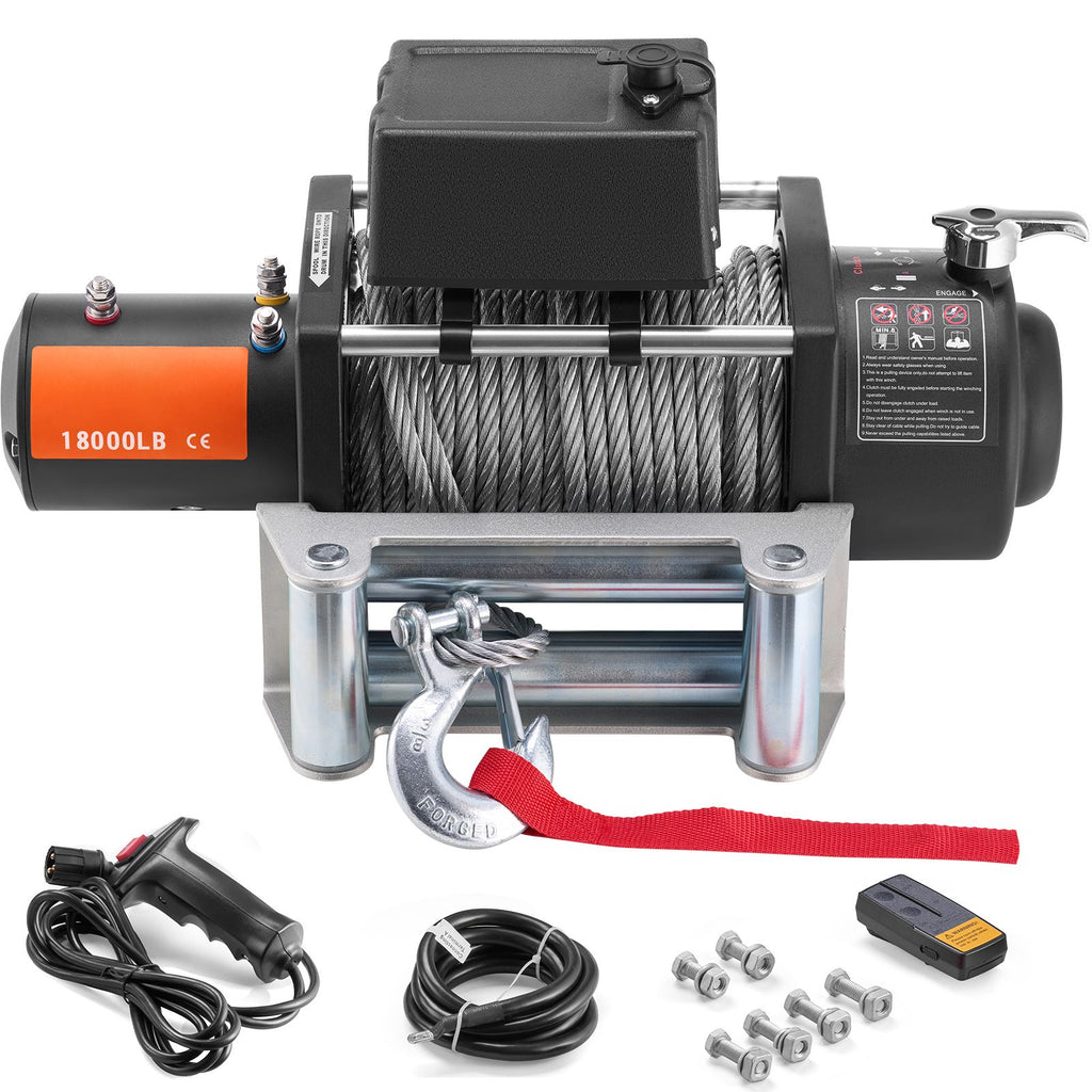 Electric Winch, 18,000 lb, 12V DC Truck Winch with Φ7/16 in x 85 ft Steel Cable Roller Fairlead Wireless & Wired Remote Control, IP55 Waterproof for Towing Off-Road SUV Jeep Truck Trailer Boat