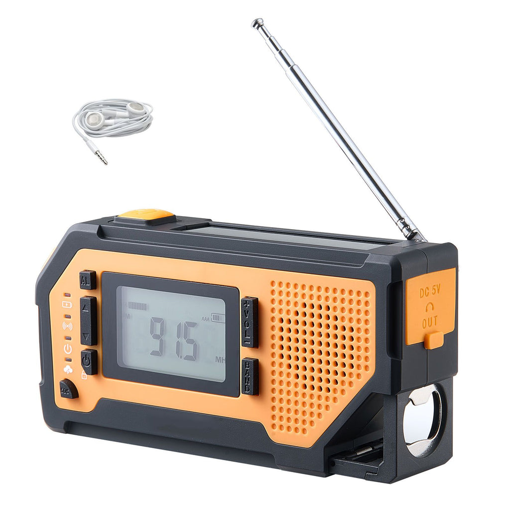 Emergency Weather Radio, 2000mAh Battery, FM/AM/WB/NOAA Alert Solar Hand Crank Emergency Radio, with USB Charging Cable, SOS Alarm and Flashlight, Portable for Outdoor Emergencies, Camping