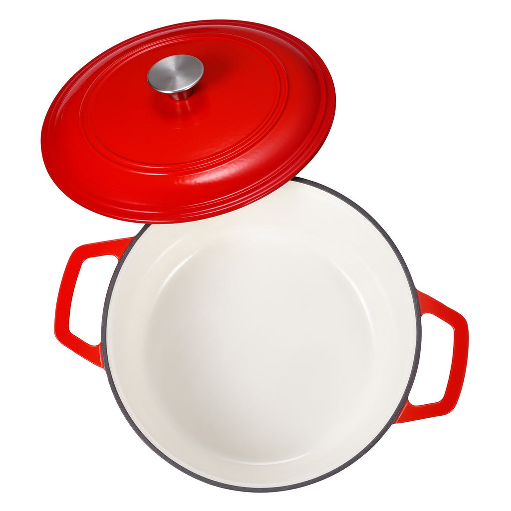 Enameled Cast Iron Dutch Oven, 6 Quart Pot with Lid and Dual Handles, Heavy-Duty Durable Cookware Pan, Oven Induction Compatible up to 500Fahrenheit, for Braising, Stews, Bread Baking, Red