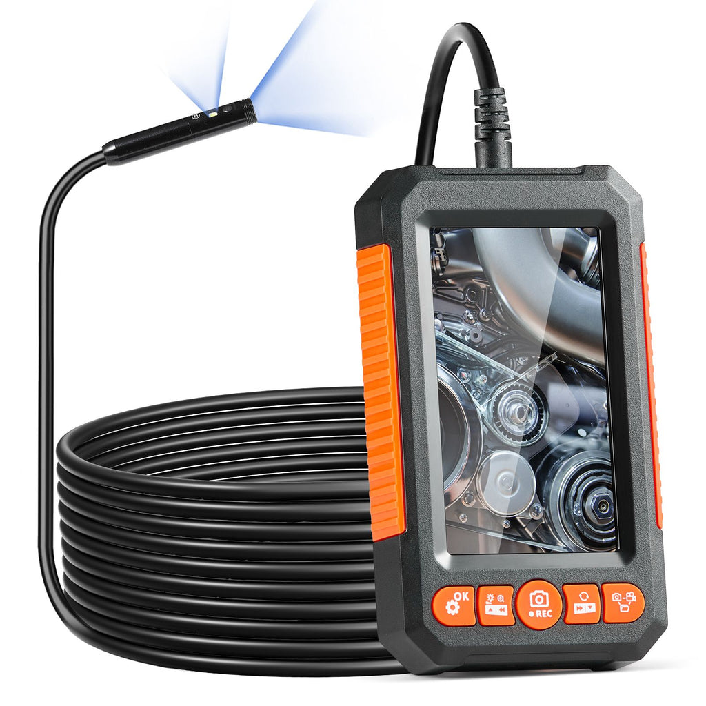 Endoscope Camera with Light, Dual Lens Industrial Borescope, 4.3" Screen 1080P Inspection Camera, 8 + 1 Lights, 4X Zoom, IP67 Waterproof Snake Camera for Auto, Plumbing (16.4FT Cable, 32GB Card)