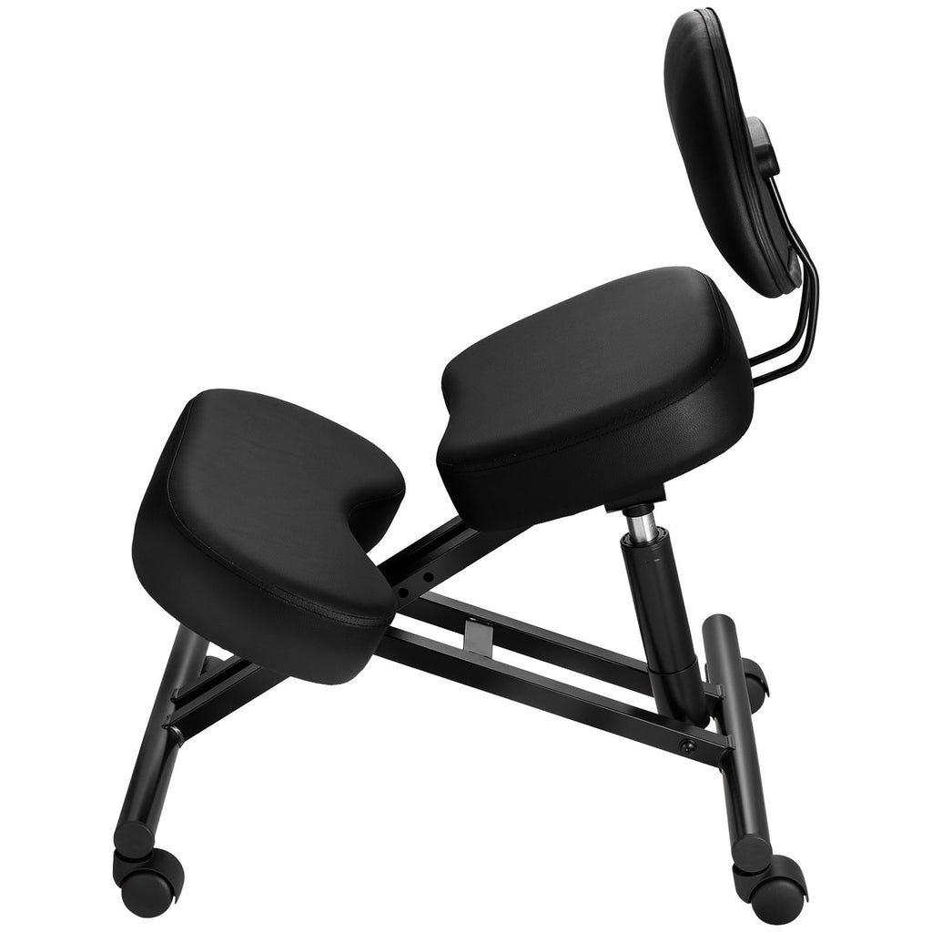 Ergonomic Kneeling Chair with Backrest & Wheels, Mobile X-Shaped Posture Knee Chair with Adjustable Height & Thick Foam Cushions, Relief for Neck or Back Pain for Home, Office, Meditation, Black