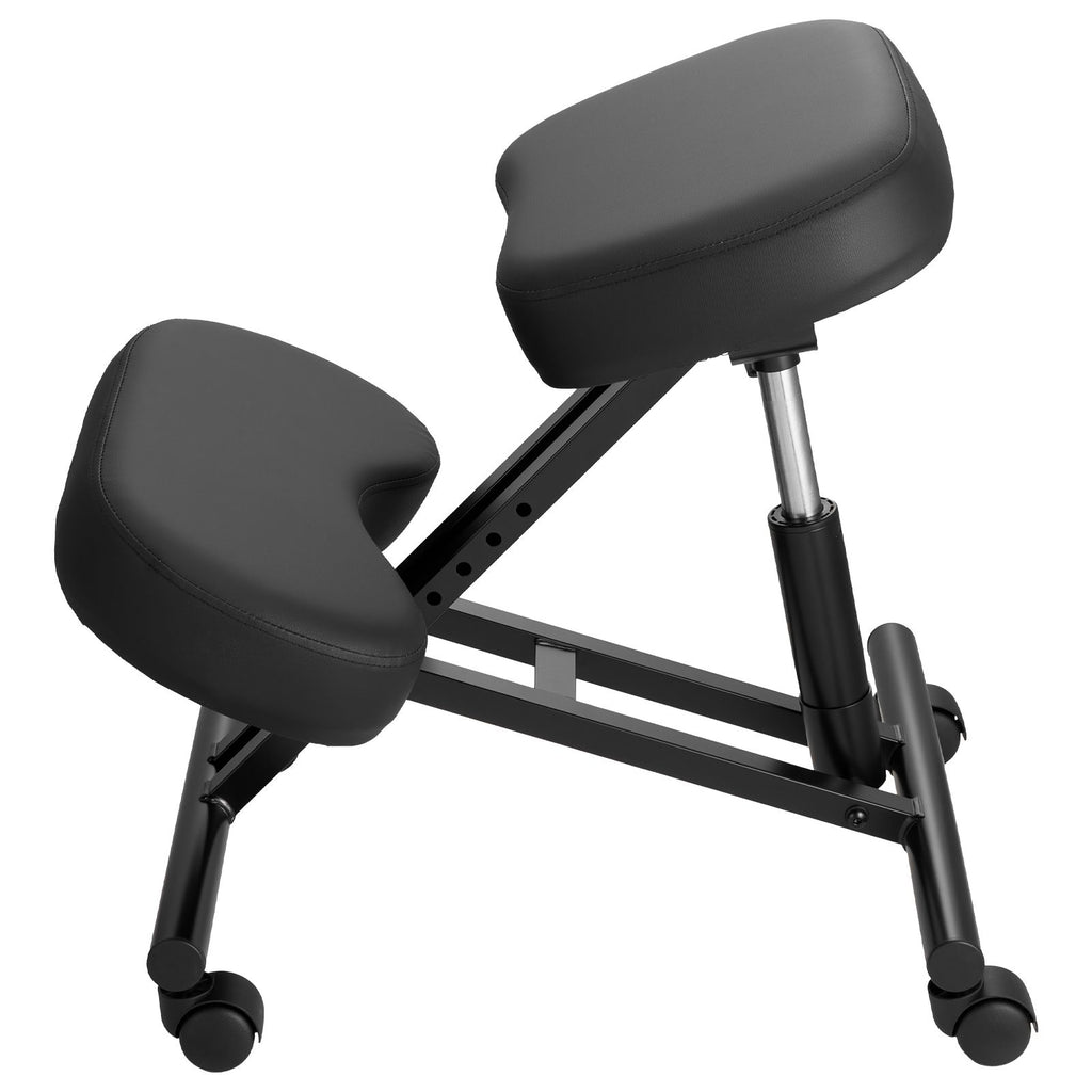 Ergonomic Kneeling Chair with Wheels, Mobile X-Shaped Posture Knee Chair with Adjustable Height & Thick Foam Cushions, Natural Relief for Neck or Back Pain for Home, Office or Meditation, Black