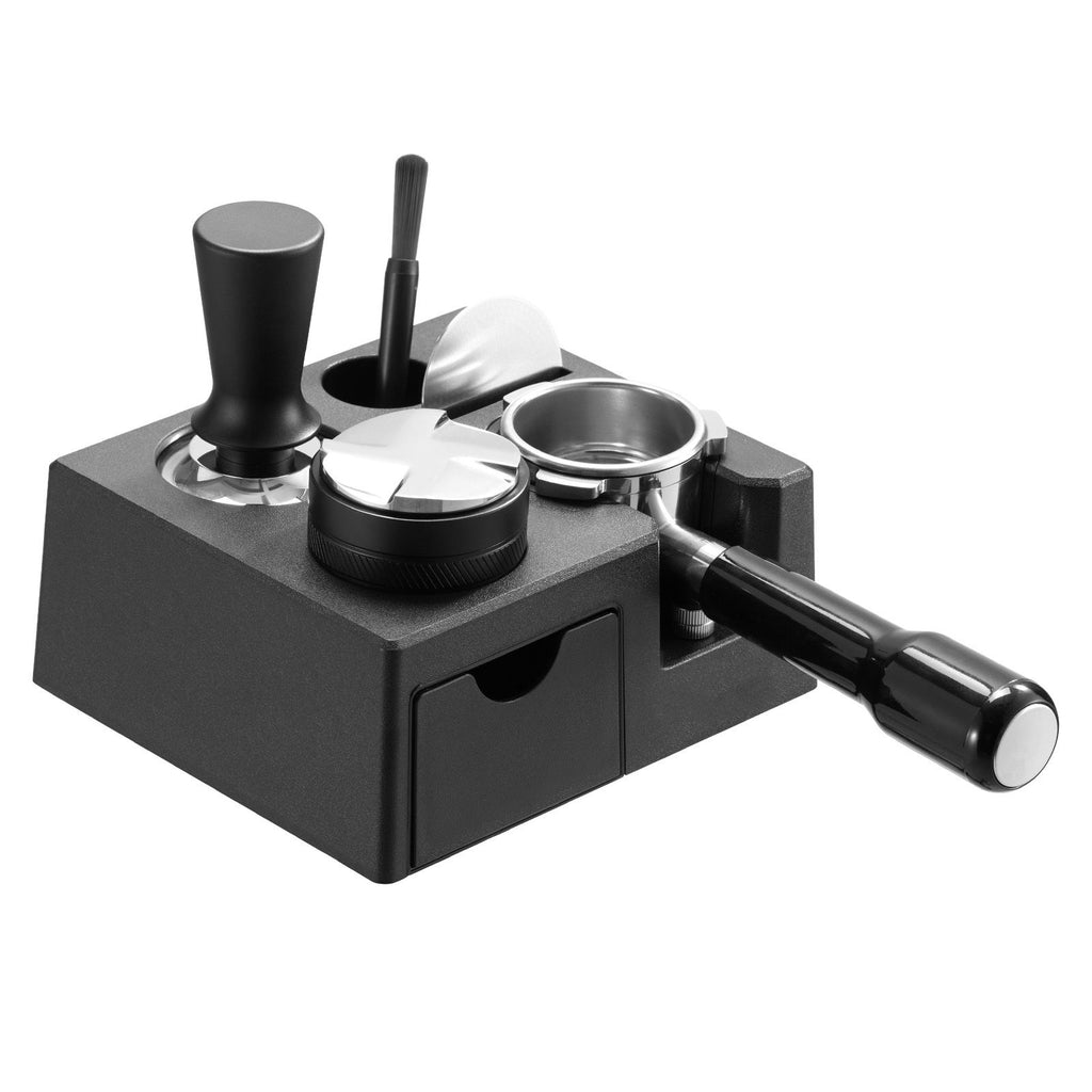 Espresso Tamping Station, ABS Material, 7-in-1 Multifunctional Tamping Station with Detachable Slot, Easy to Clean Espresso Knock Box with Non-Slip Base, Fits for 51-58 mm Handles