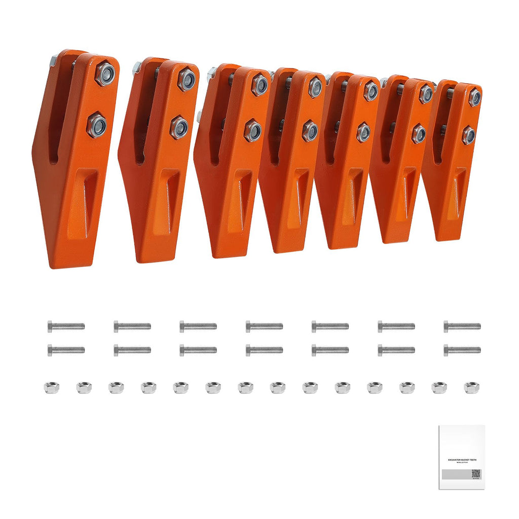 Excavator Bucket Teeth with Pins, 7 Pack 684447 Bucket Tooth Set Fits 5/8-in Buckets Edge, Heavy Duty 7.34 in Bolt on Digging Buckets Teeth Replacement for Skid Steer & Mini Excavator