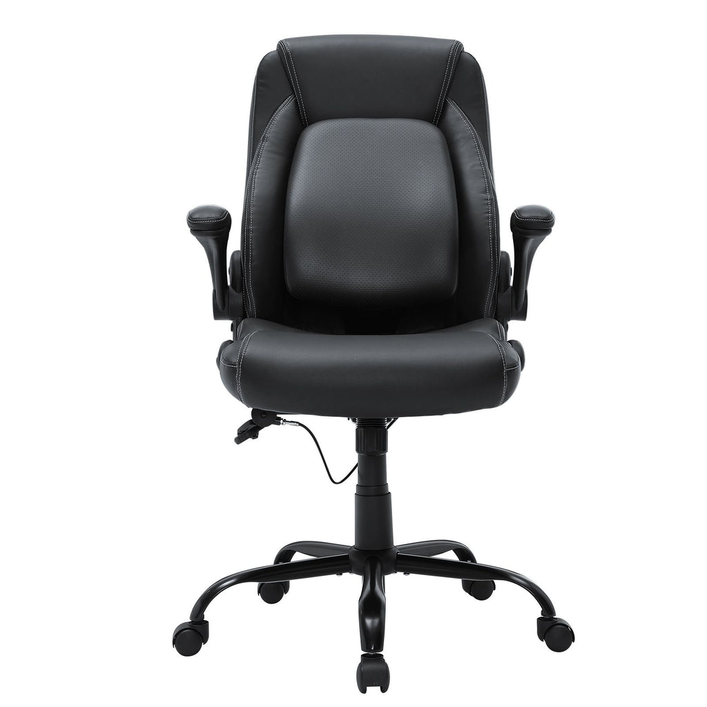 Executive Office Chair with Cutting-edge Adjustable Lumbar Support, High Back PU Leather Office Chair Ergonomic for Back Pain, with Padded Flip-up Arms