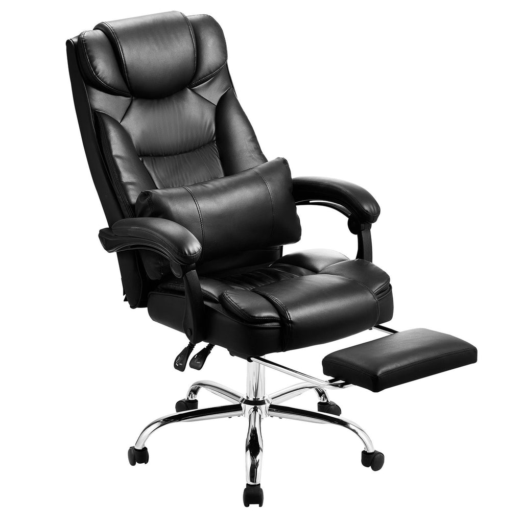 Executive Office Chair with Footrest, 300lb Capacity Office Chair with Lumbar Pillow, Height Adjustable Ergonomic Chair, PU Leather Reclining Home Office Desk Chairs, Black