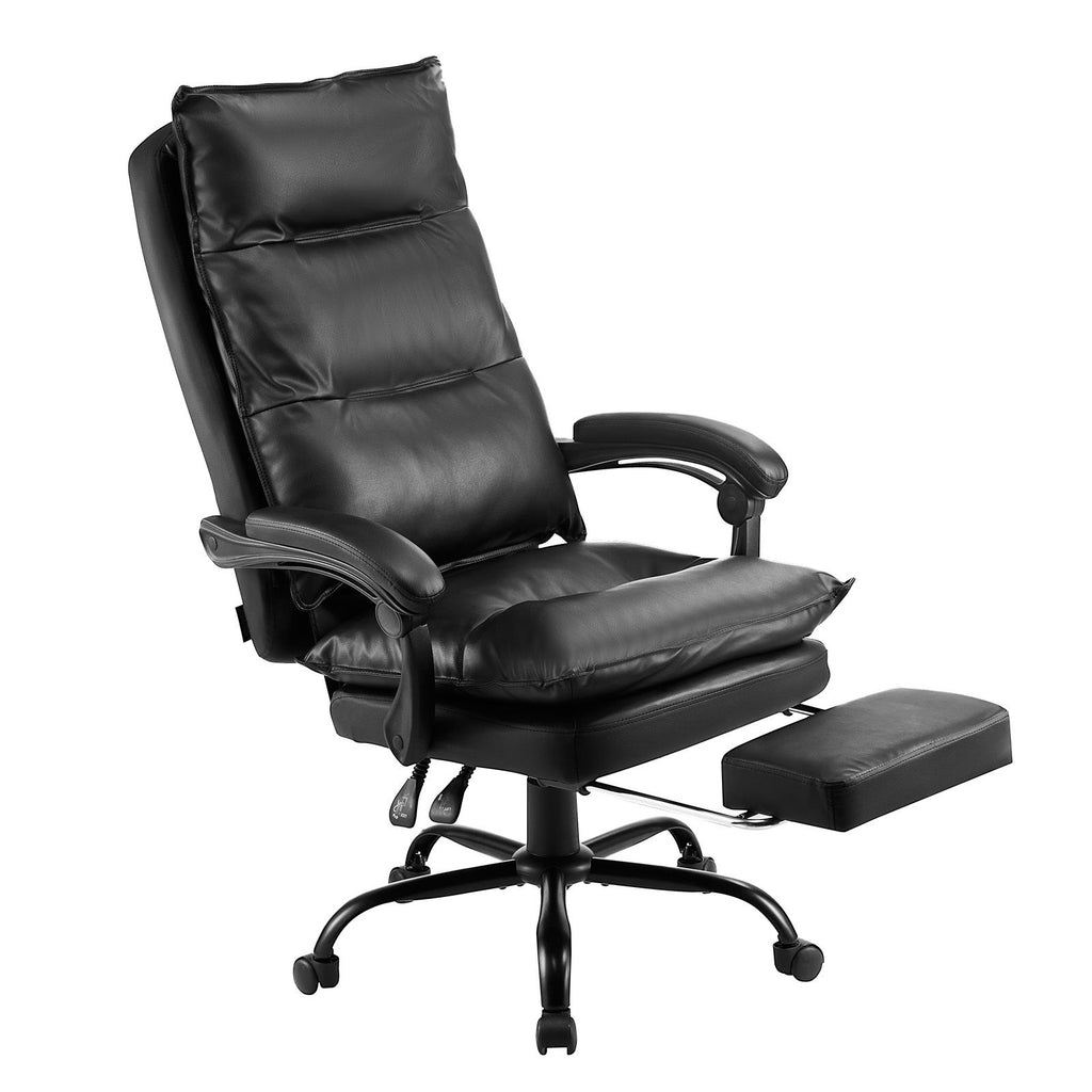 Executive Office Chair with Footrest, 400lb Capacity Office Chair with Lumbar Pillow, Heavy Duty Ergonomic Chair, Height Adjustable PU Leather Reclining Home Office Desk Chairs