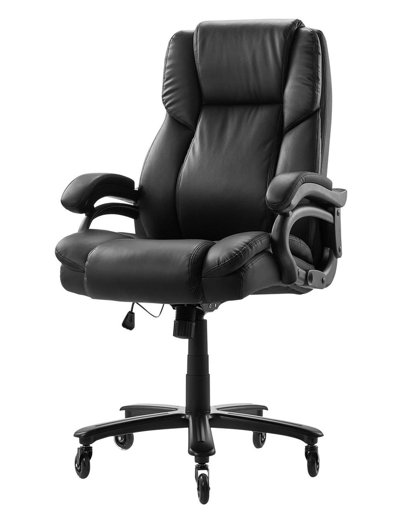 Executive Office Chair with Knob-Control Lumbar Support, 500lb Capacity Office Chair, Heavy Duty Ergonomic Chair, Height Adjustable PU Leather Reclining Home Office Desk Chairs, Black