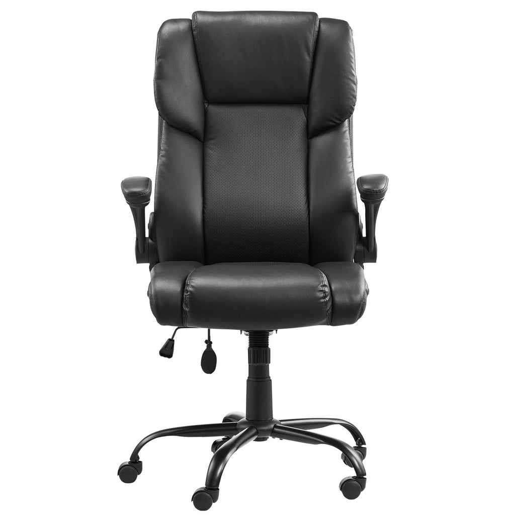 Executive Office Chair with Lumbar Support, 300lb Capacity Office Chair with Flip-up Armrests & Lumbar Pillow, Height Adjustable Ergonomic Chair, PU Leather Reclining Home Office Desk Chairs