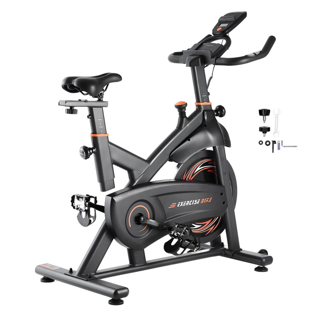 Exercise Bike, Adjustable Magnetic Resistance Stationary Bike, Indoor Cycling Bike for Home Cardio, Workout Bike with Silent Belt Drive, Comfortable Seat Cushion, LCD Monitor, and Heavy Flywheel