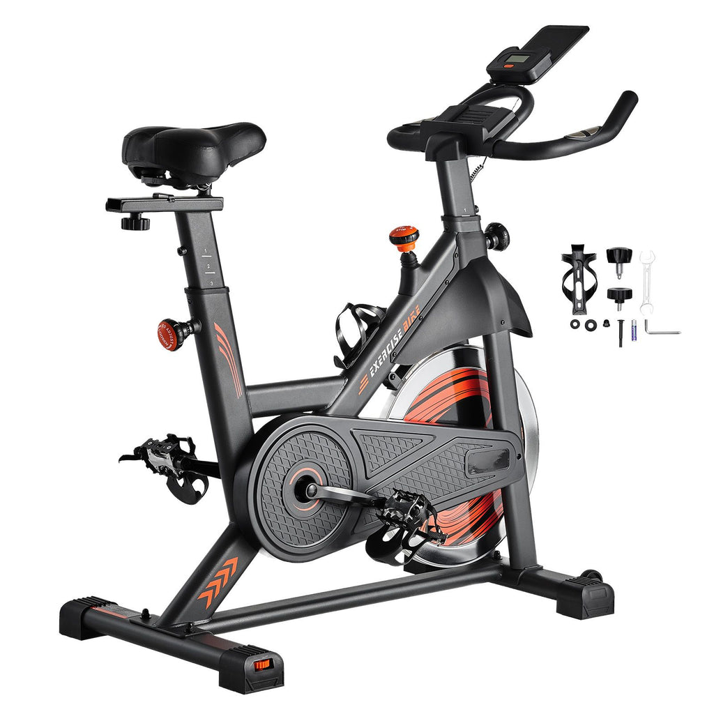 Exercise Bike, Adjustable Magnetic Resistance Stationary Bike, Indoor Cycling Bike for Home Cardio, Workout Bike with Silent Belt Drive, Comfortable Seat Cushion, LCD Monitor, and Heavy Flywheel