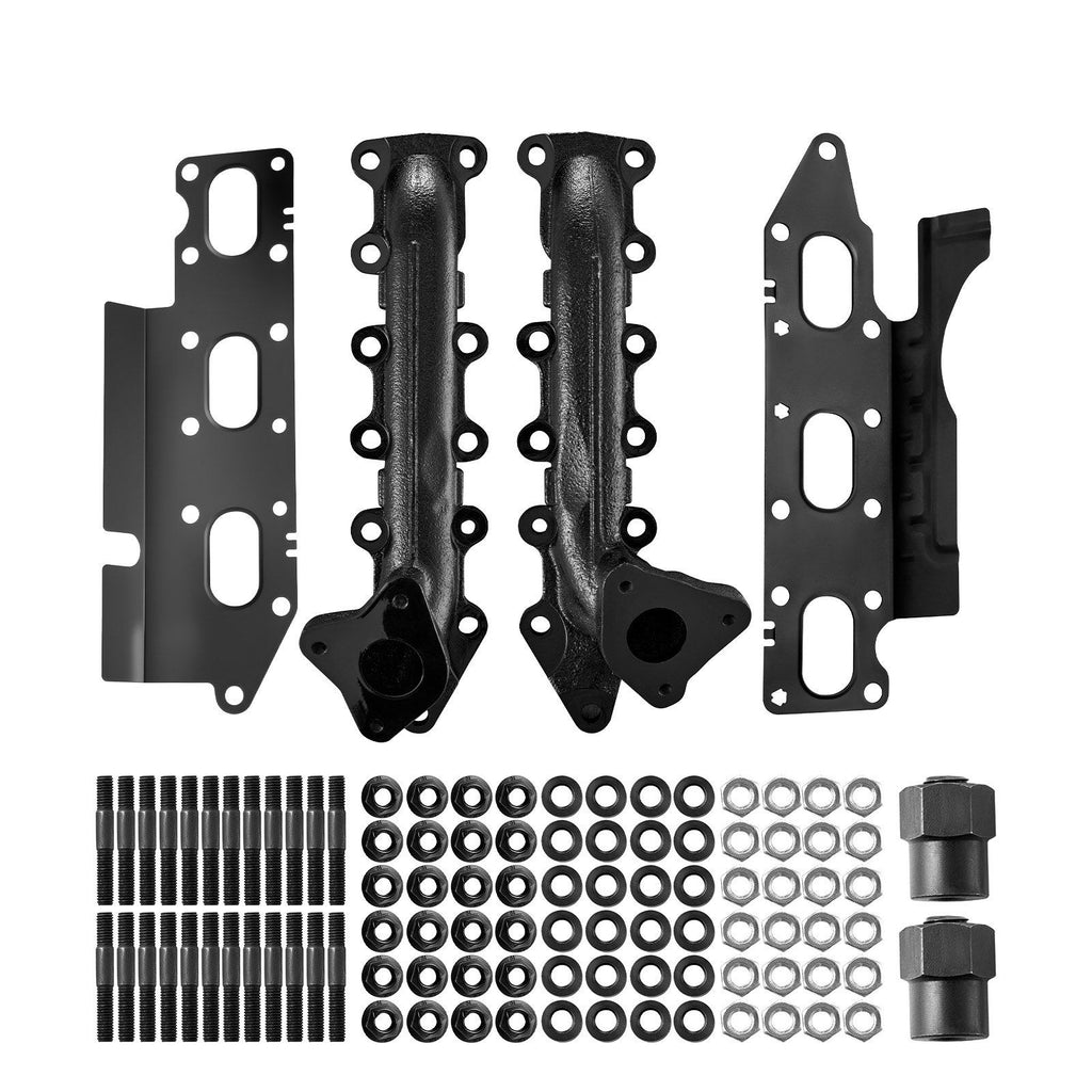 Exhaust Headers Manifold Replacement 2PCS Heat-Resistant Cast Iron, Compatible with Ford F-150 3.5L Ecoboost 11-16, Complete Hardware for Improved Exhaust Flow & Engine Performance