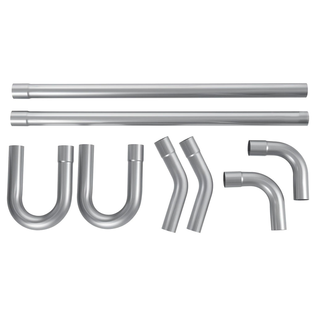 Exhaust Pipe, 8 Pcs 2.25 Inch Mild Steel DIY Custom Exhaust Tubing Straight & U-Bend Kit with 90 & 135 Degree Pipes, Galvanized Surface Finish, Universal Fit for Truck, Sedan, Sports Car, SUV