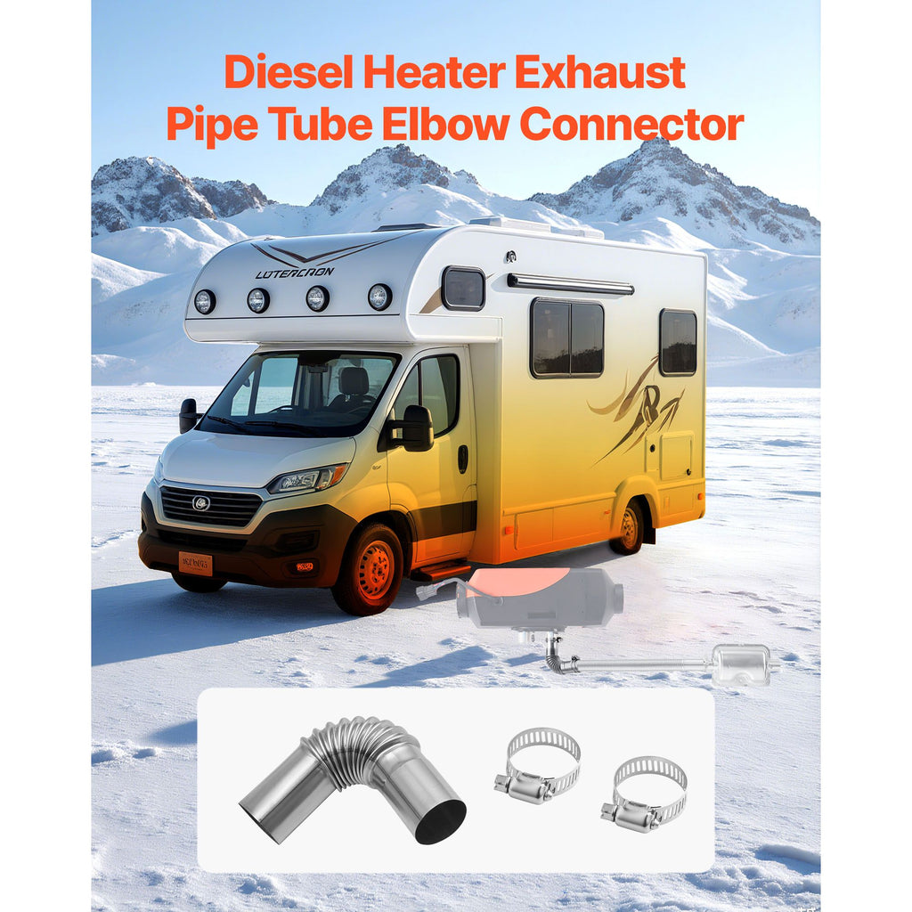 Exhaust Pipe Tube Elbow Connector, 0.98 inch Diesel Heater Exhaust Elbow, Air Parking Heater Exhausts Pipe Tube Elbows Connector 2 Clamps for 2KW 5KW 8KW Diesel Heater, 201 Stainless Steel image 2
