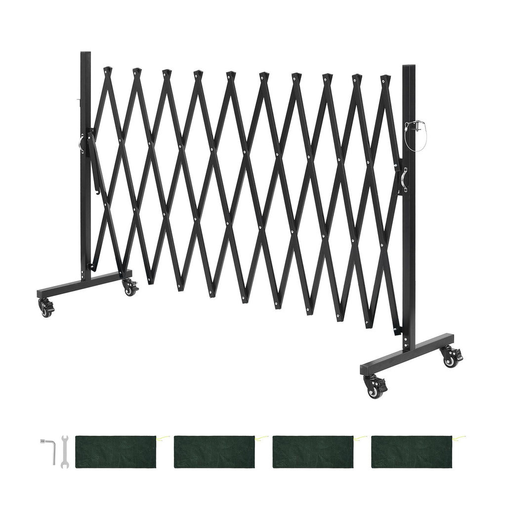 Expandable Barricade, 11FT Expandable Safety Barrier, Flexible Mobile Barricade with Locking Casters, Portable Folding Security Gate Metal Traffic Fence for Patio Garden Stairway