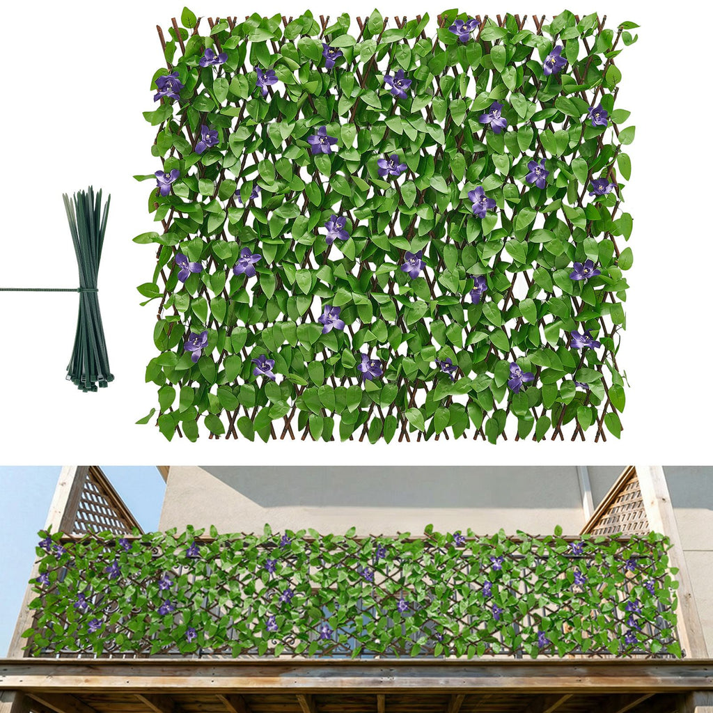 Expandable Fence Privacy Screen, 25.5 x 122 in Expand Artificial Plant Wall, Realistic Artificial Ivy Panel with 50 Zip Ties, Decorative Faux Greenery Backdrop Hedges for Balcony Patio Outdoor