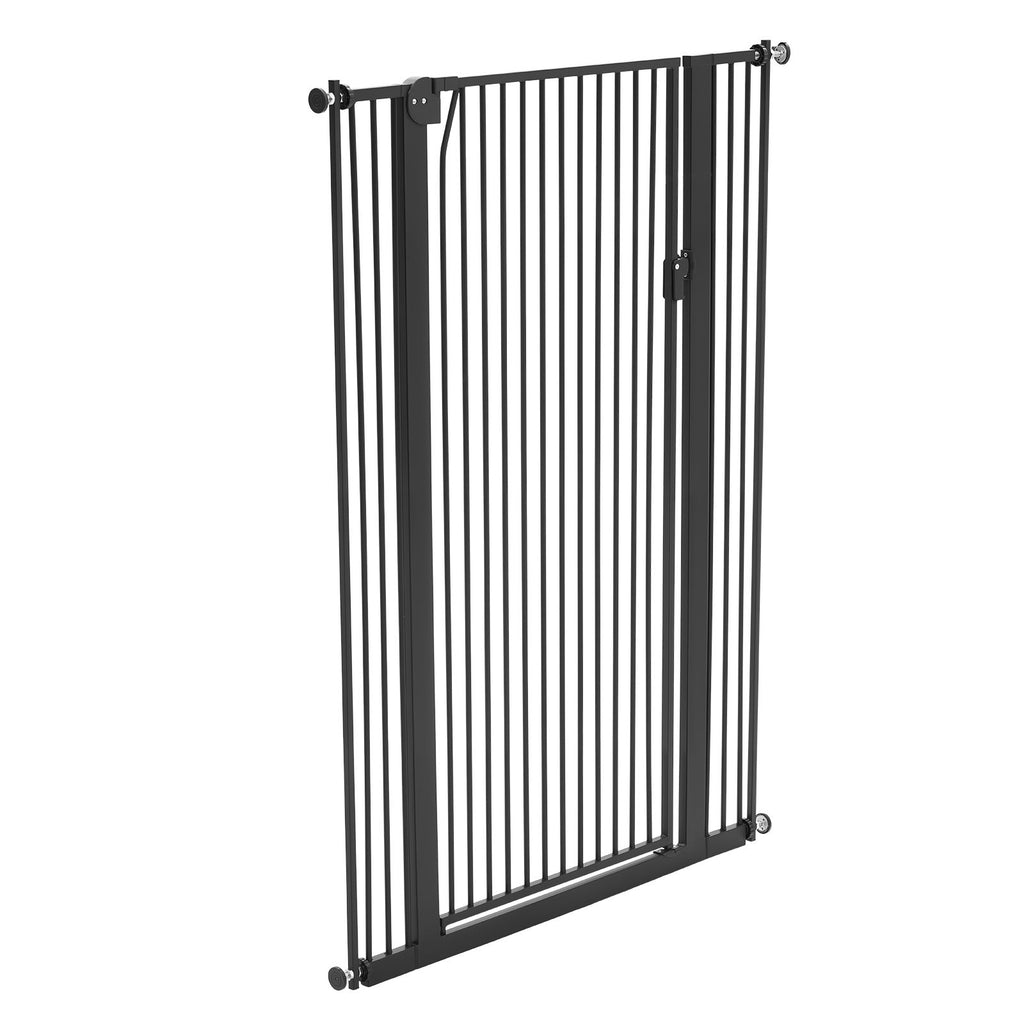 Extra Tall Pet Gate for Cats, 29-41 in Adjustable Width, 56 in High Dog Gate, with Pressure Mount Kit and Wall Mount Kit, 1.3 in Narrow Bar Spacing, for Stairs, Doorways, and House, Black