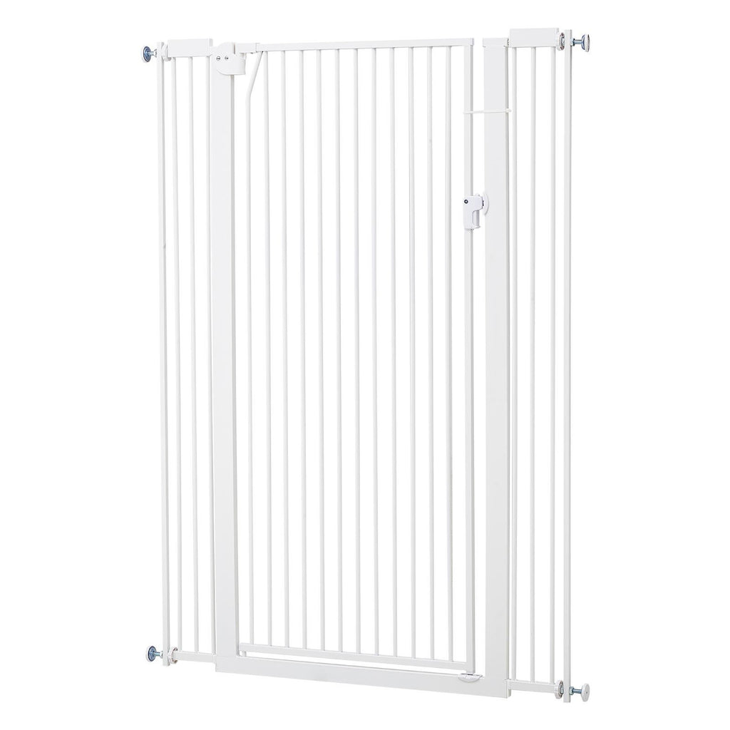 Extra Tall Pet Gate for Cats, 29-41 in Adjustable Width, 56 in High Dog Gate, with Pressure Mount Kit and Wall Mount Kit, 1.3 in Narrow Bar Spacing, for Stairs, Doorways, and House, White
