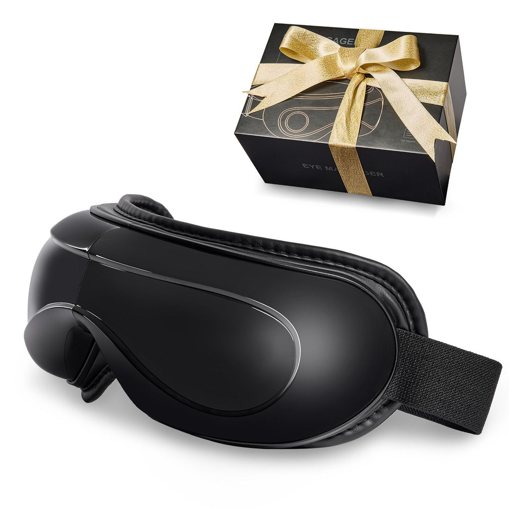 Eye Massager with Heat, Heated Eye Massage Mask with 5 Modes and Bluetooth Music, 180° Foldable Eye Care Massager for Migraines, Eye Strain, Dark Circles, Ideal Gift for Mom/Dad, Black