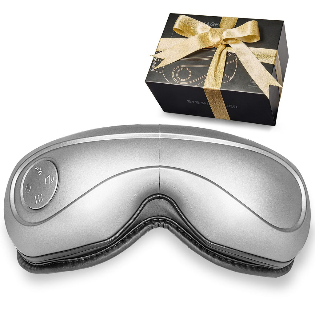 Eye Massager with Heat, Heated Eye Massage Mask with 5 Modes and Bluetooth Music, 180° Foldable Eye Care Massager for Migraines, Eye Strain, Dark Circles, Ideal Gift for Mom/Dad, Gray