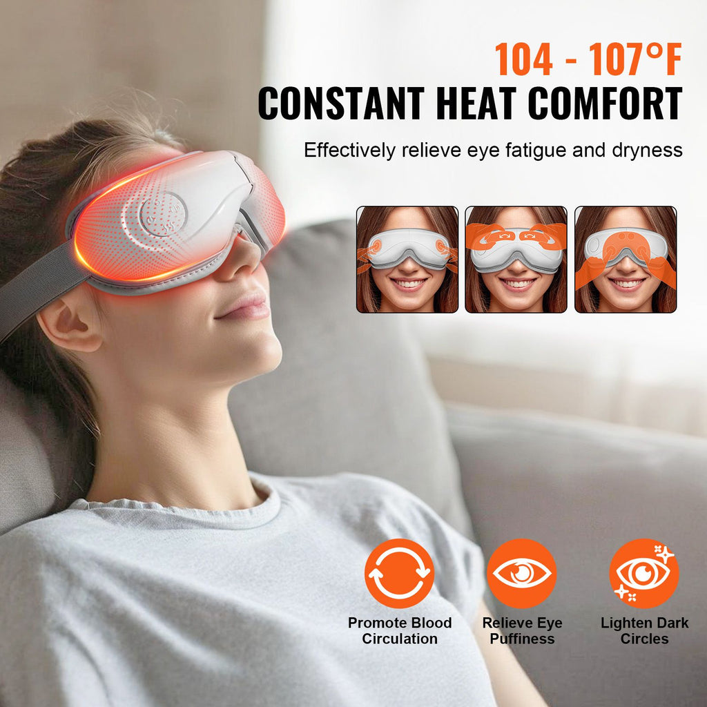 Eye Massager with Heat & Remote, Heated Eye Massage Mask with 5 Modes and Bluetooth Music, 180° Foldable Eye Care Massager for Eye Strain, Dry Eyes, Dark Circles, Ideal Gift for Mom/Dad, Black