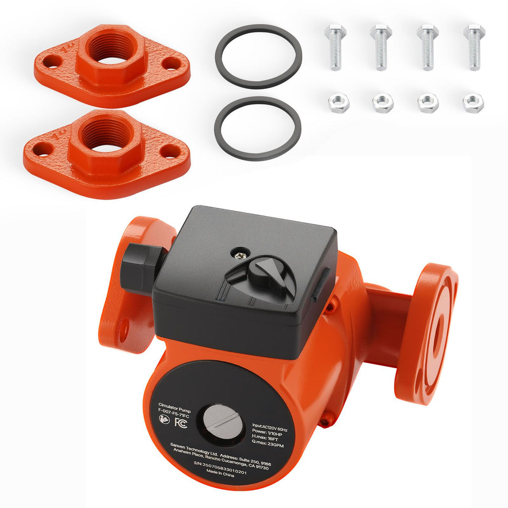 F-007-F5-71FC Cast Iron Circulator Pump, 23 GPM, AC 120V 16 ft Hot Water Recirculating Circulation Pump, 1-Inch Flange Connection, 3-Speed Adjustment, Quiet Operation, for Home Heating System