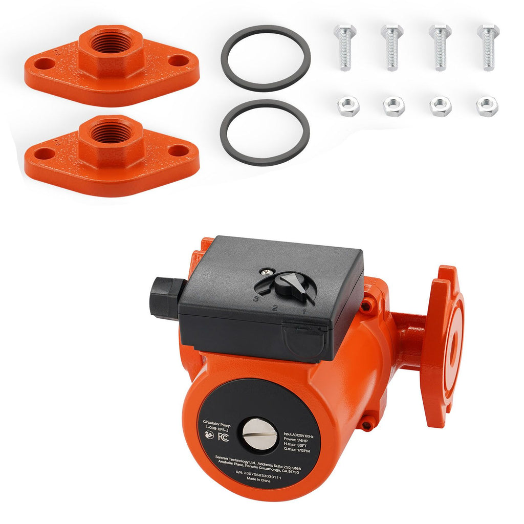 F-009-BF5-J Cast Iron Circulator Pump, 17 GPM, AC 120V 35 ft Hot Water Recirculating Circulation Pump, 3/4-Inch Flange Connection, 3-Speed Adjustment, Quiet Operation, for Home Heating System