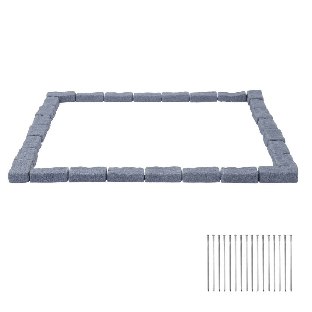 Faux Stone Landscape Edging, 15.5 ft Kit, No Dig Garden Edging Border, Blocks for Lawn, Flower Beds, Yard, 4 Pack Each Section Has 6 Bricks 46.46"L x 3.74"W x 2.24"H, 16 Spikes & 4 Corners, Gray