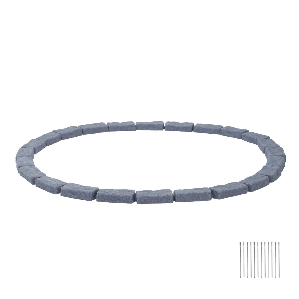 Faux Stone Landscape Edging, 15.5 ft Kit, No Dig Garden Edging Border, Blocks for Lawn, Flower Beds, Yards, 4 Pack Each Section Has 6 Bricks 46.46"L x 3.74"W x 2.24"H, 12 Spikes & End Cap, Gray