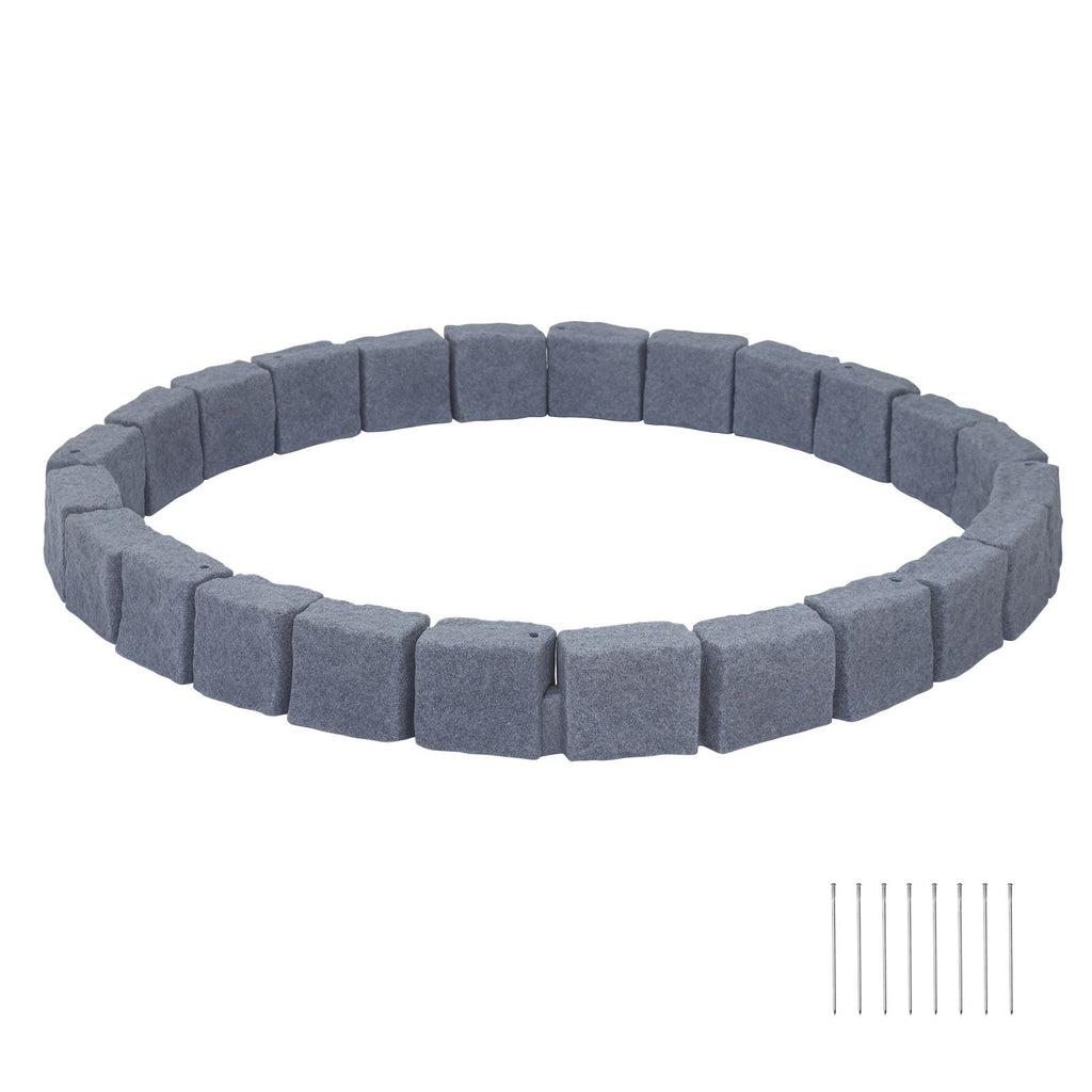 Faux Stone Landscape Edging, 15.5 ft Kit, No Dig Garden Edging Border, Blocks for Lawn, Flower Beds, Yards, 4 Pack Each Section Has 6 Bricks 46.85"L x 3.94"W x 6.1"H, 8 Spikes, Sandstone Gray