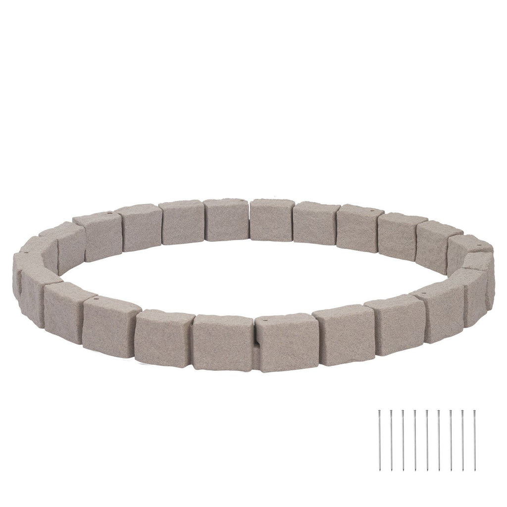 Faux Stone Landscape Edging, 15.5 ft Kit, No Dig Garden Edging Border, Blocks for Lawn, Flower Beds, Yards, 4 Pack Each Section Has 6 Bricks 46.85"L x 3.94"W x 6.1"H, 9 Spikes & End Cap, Beige