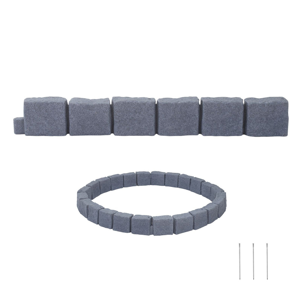 Faux Stone Landscape Edging, 46.85" Kit, No Dig Garden Edging Border, Blocks for Lawn, Flower Beds, Yards, 1 Pack Each Section Has 6 Bricks 46.85"L x 3.94"W x 6.1"H, 3 Spikes, Sandstone Gray