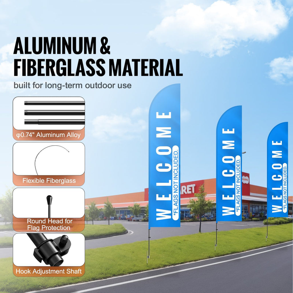 Feather Flag Pole Kit, 2 Packs Swooper Flag Pole 16.3 ft, Sign Flag Poles for Business Advertising Flags Outdoor, with Ground Stakes and A Carrying Bag (Flag Not Included)