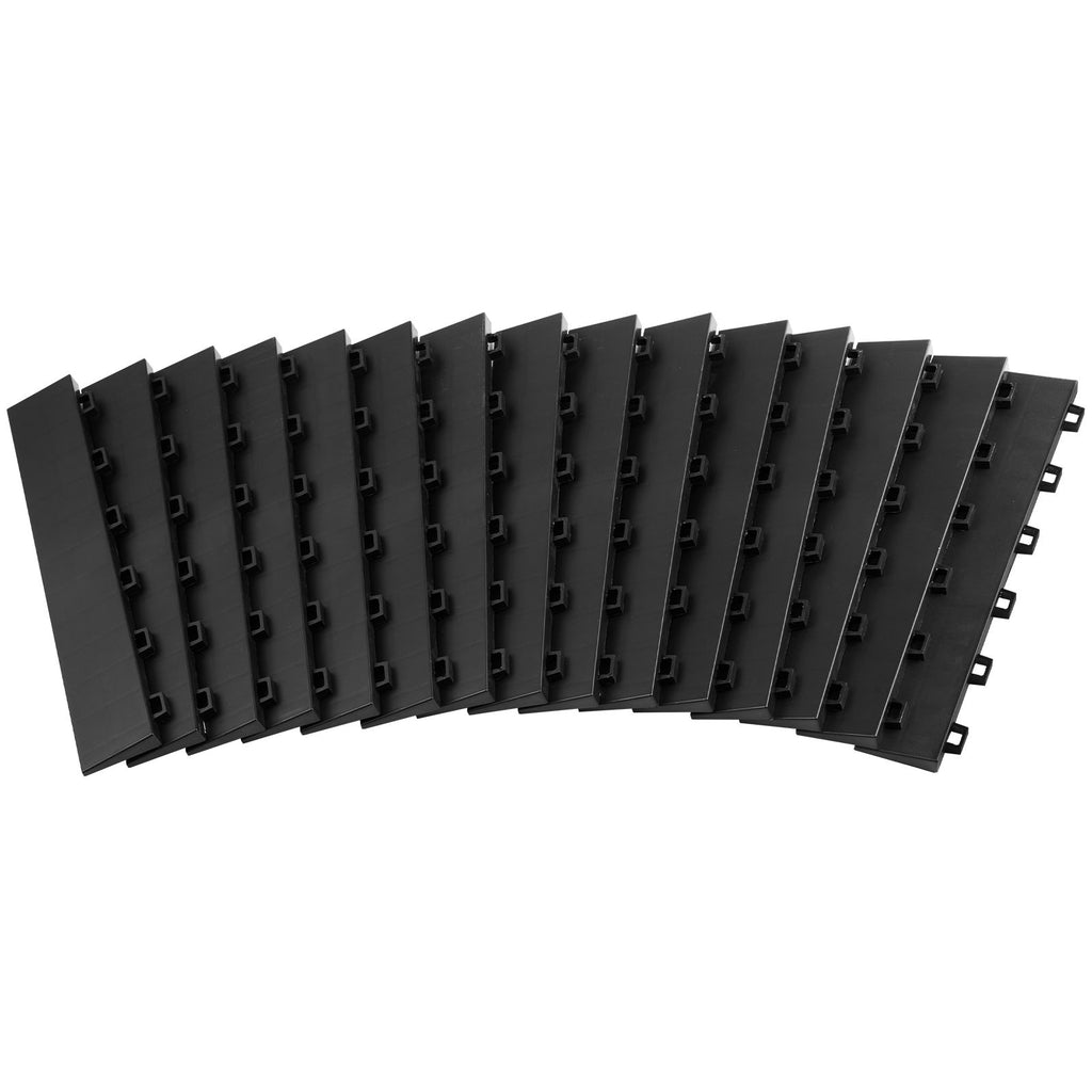 Female Garage Floors Transition Edge Kit, 15 PCS Sturdy PP Interlocking Modular Garage Floor Edging Slip-resistant, Easy Assembly Compatible Only With Upgraded 6-Lock Garage Mats, Black