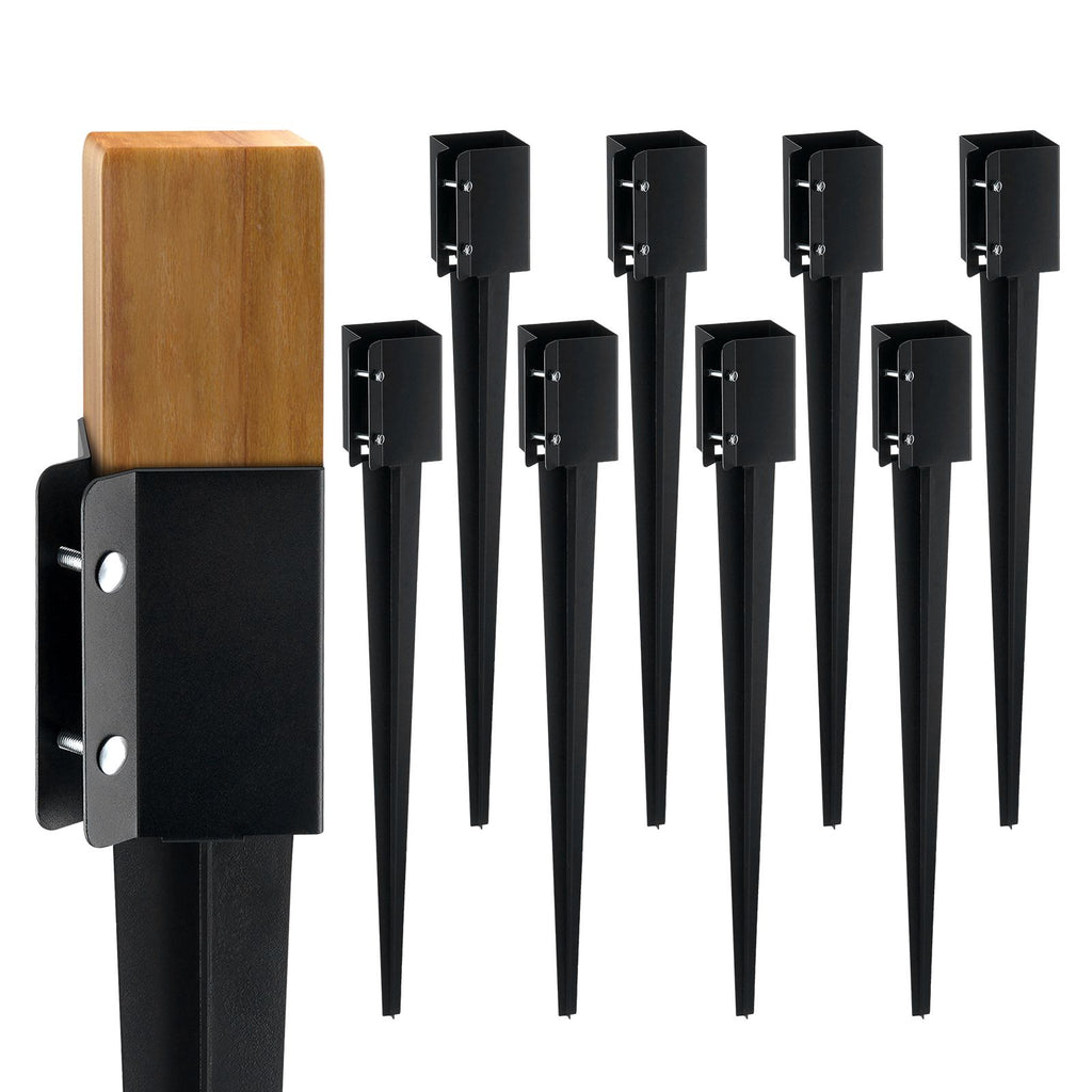 Fence Post Anchor Ground Spike, 8 Pack 36 x 4 x 4 Inches Outer Diameter (Inner Diameter 3.5 x3.5 Inches), Metal Black Powder Coated Post Stake Ground, for Mailbox Deck Garden Railing