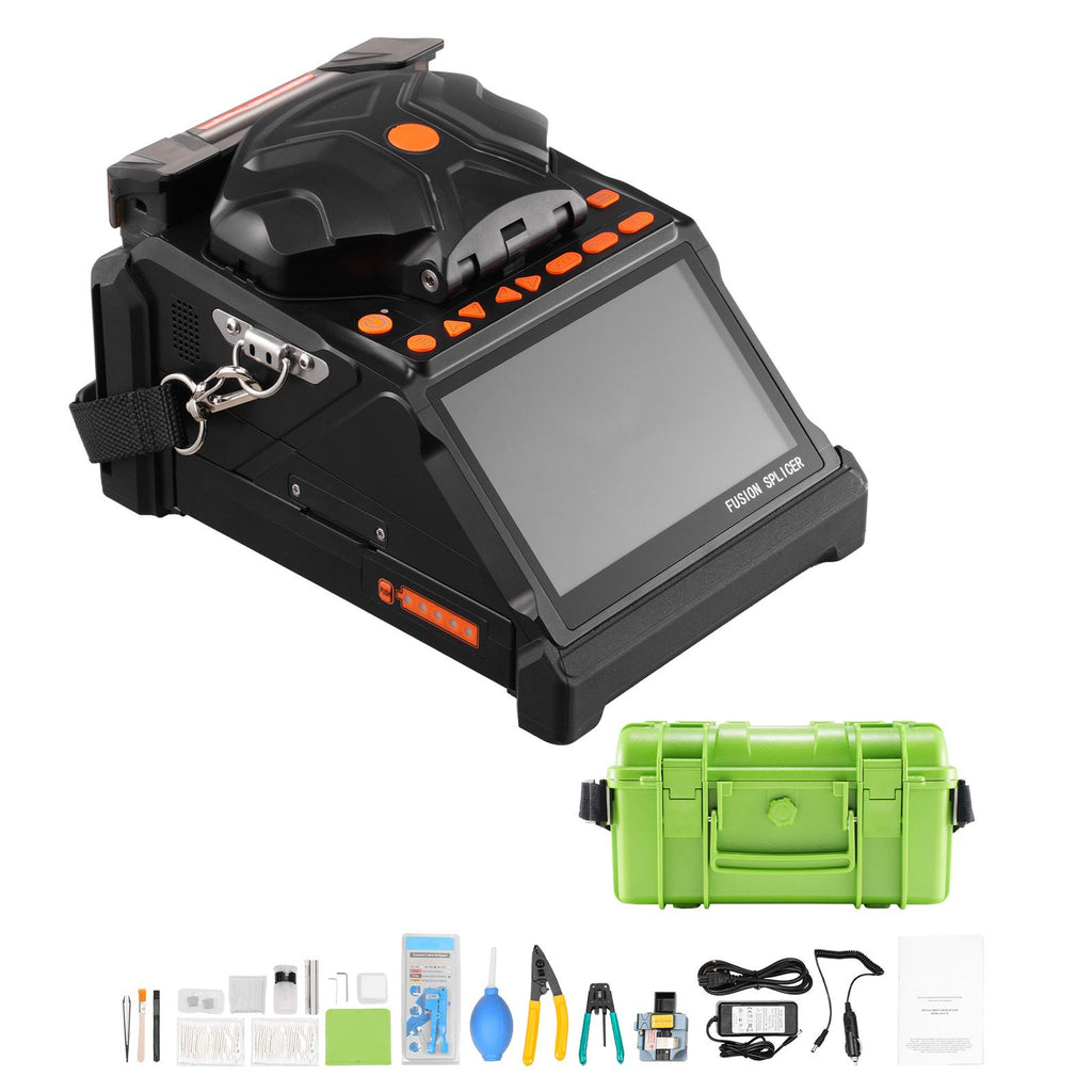 Fiber Fusion Splicer 6 Motors, Core & Clad Alignment Fibers Optic Splicer with 6s Fast Splicing and 13s Heating, 5" LCD Screen, 3 in 1 Fiber Holder, 7800mAh Battery for SM MM DS NZDS Fibers