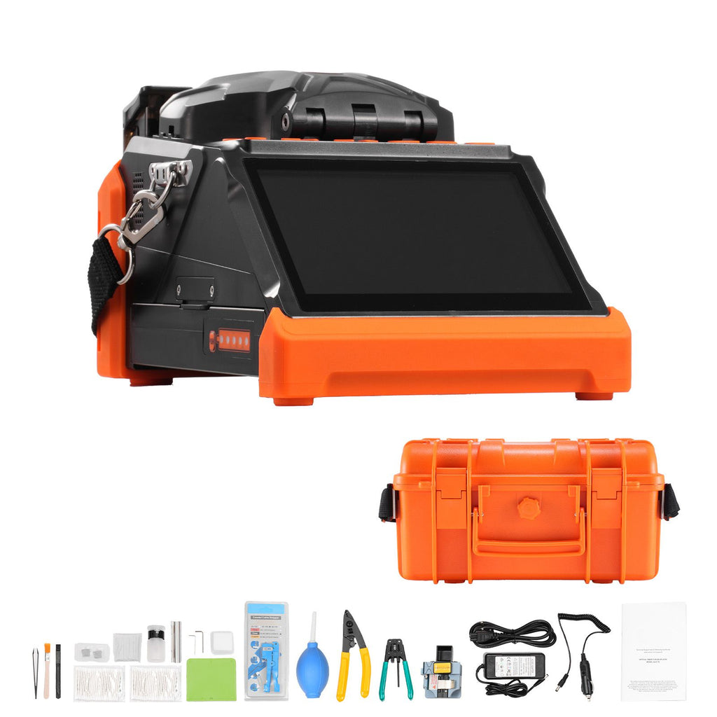 Fiber Fusion Splicer 6 Motors, Core & Clad Alignment Fibers Optic Splicer with 6s Fast Splicing and 13s Heating, 5" Touch Screen, 3 in 1 Fiber Holder, 7800mAh Battery for SM MM DS NZDS Fibers