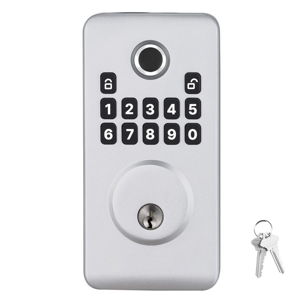 Fingerprint Door Lock, Electronic Biometric Deadbolt with Pioneering Easy-Grip Design, Auto Locking, One-Time Code, Anti-Peeking Password, Keyless Entry Door Lock for Home, Apartment, Silver