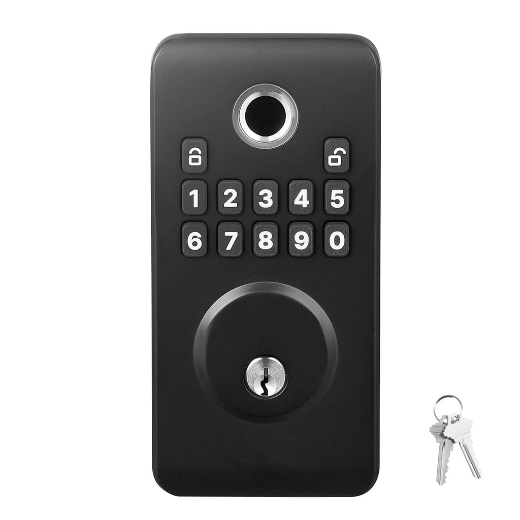 Fingerprint Door Lock, Electronic Biometric Deadbolt with Pioneering Easy-Grip Design, Auto Locking, One-Time Code, Anti-Peeking Password, Keyless Entry Door Lock for Home Use, Matte Black